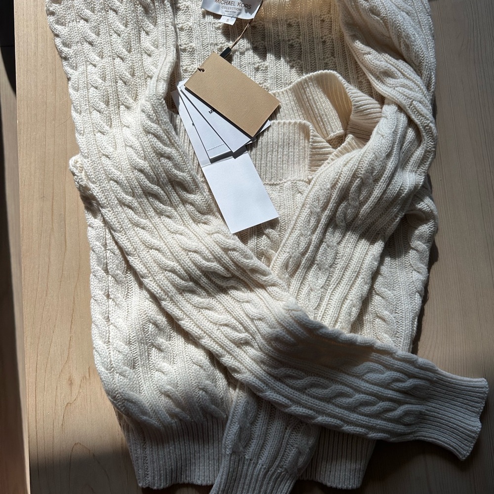 Ralph Lauren purple $1200 Elegant Cream Cable Knit Sweater top